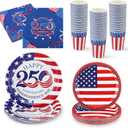 Teenyyou 100 Pcs 250 Year Anniversary Dinnerware Sets Disposable 250 Anniversary Plates and Napkins Set Tableware Serve 25 Guests for Independence Memorial Day Party Supplies