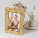 Woven Wicker Picture Frame, 5 x 7 inches with Zebra Design, Rattan Photo Frame with Bohe Style for Tabletop Display (5X7)