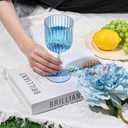 12 PCS Plastic Ribbed Wine Glasses 11oz Blue Detachable Wine Goblet Unbreakable Vintage Ripple Water Goblets Cocktail Drinking Cups for Parties Weddings Poolside Outdoors
