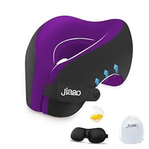 Upgraded Neck Pillow Airplane, Memory Foam Travel Neck Pillows for Long Flight, 3D Eye Masks, Ear Plugs and Portable Drawstring Bag, Napping Pillow for Home, Road Trips, Sleep Rest and Travel Use