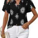 Timeson Womens Summer Tops Boho Short Sleeve Business Casual Blouses Button Down Floral Shirts Fashion Beach Vacation Clothes (Black, L)