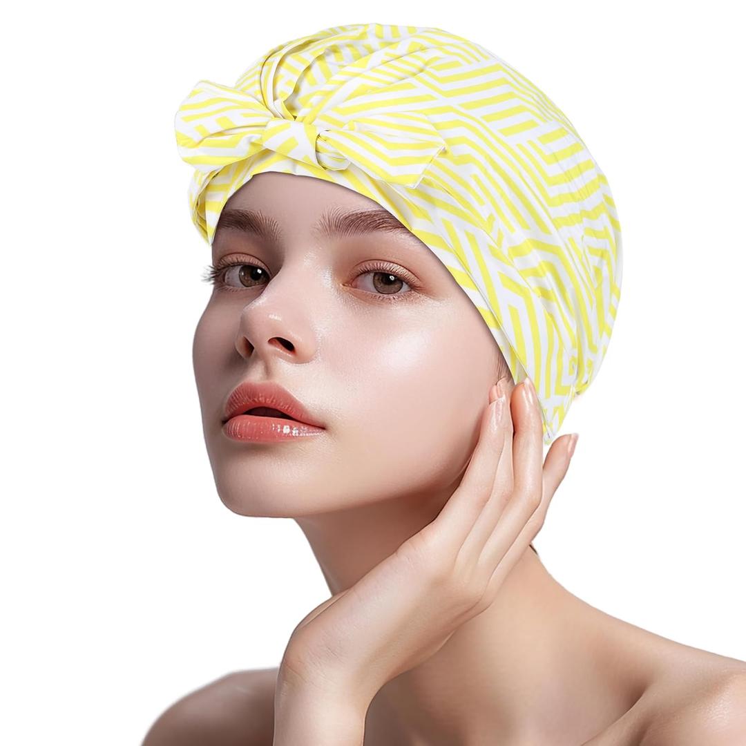 YANA Shower Cap for Women - Waterproof, Reusable Shower Cap (Geometric - Spring)