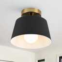 Metal Semi Flush Mount Ceiling Light, Modern Black and Gold Flush Mount Ceiling Light, Single Lamp Base Hallway Light Fixtures for Entryway Kitchen Laundry Room (9 inch)