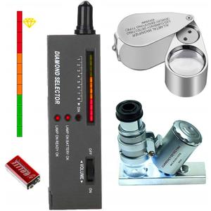 High Accuracy Professional Diamond Tester Pen, Jewelry Diamond Tester with 60X Mini LED Magnifying&40X Full Metal Illuminated Jewelry Loop Magnifier, Diamond Selector for Novice and Expert