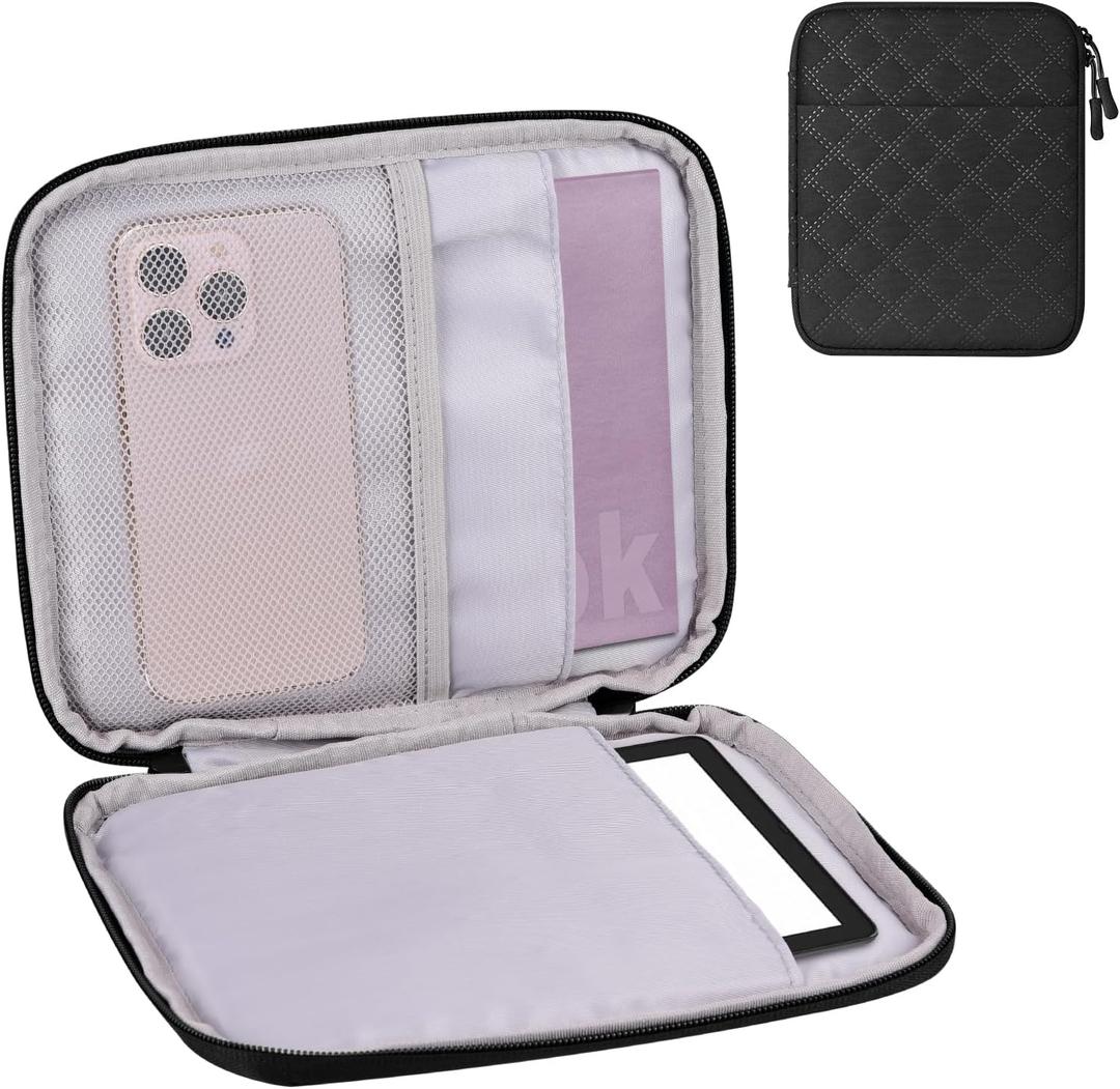 Padded Sleeve Pouch for 6-7 Inch eBook/E-Reader/Kindle Paperwhite/Kindle Oasis (Black-Fabric)