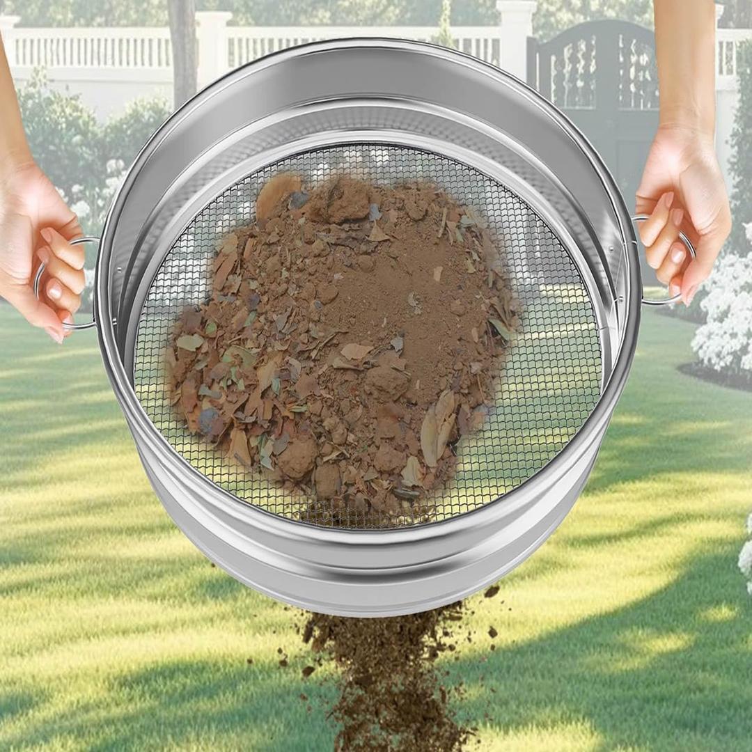 19“ Large Soil Sifter with Handle for Gardening, Dirt Sifter, Compost Sifter, Rock Sand Sifter, Wheelbarrow Sifter, Garden Soil Sieve, Metal Gravel Pellet Worm Sifter, Heavy Duty Bin Outdoor