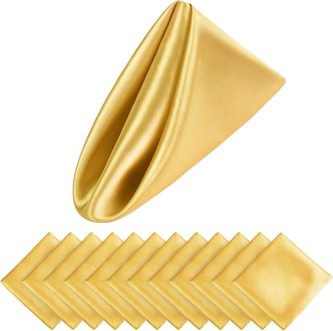 Aneco 12 Pieces Satin Napkin Square 20 x 20 Inches Dinner Napkins Weddings Party Napkin Soft Table Napkins for Romantic Weddings Party Dinner Decoration (Gold)