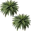 Fake Ferns - Set of 2 Faux Boston Ferns Large Artificial Plants, 40 Leaves per Bouquet, 35 Inches Large Artificial Ferns for Outdoors/Indoor Home, Office, Garden Decoration