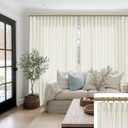 SHINELAND 102 Inch Long Pinch Pleated Linen Curtains Drapes for Living Room,Light Filtering Sheer Window Curtains 2 Panels Set (Natural)