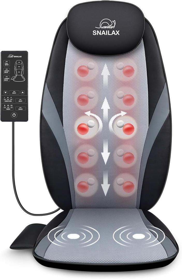 Snailax Shiatsu Back Massager with Heat Massage Chair Pad Kneading Back Massager for Pain Relief Deep Tissue Chair Massage Pad for Office Home (Light Gray)