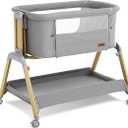 3 in 1 Baby Bassinet, Rocking Bassinets with Comfy Mattress and Wheels, Adjustable Height Bassinet Bedside Sleeper, Easy Folding Portable Crib for Newborn (Grey)