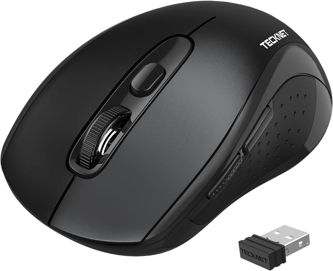 TECKNET Wireless Mouse for Laptop, 2.4G Ergonomic Optical Mouse Silent Bluetooth Mouse(BT5.0) 4000DPI Adjust, Computer Portable PC Quiet Mice with USBA Receiver & 6 Buttons for Mac, 18 Months Battery
