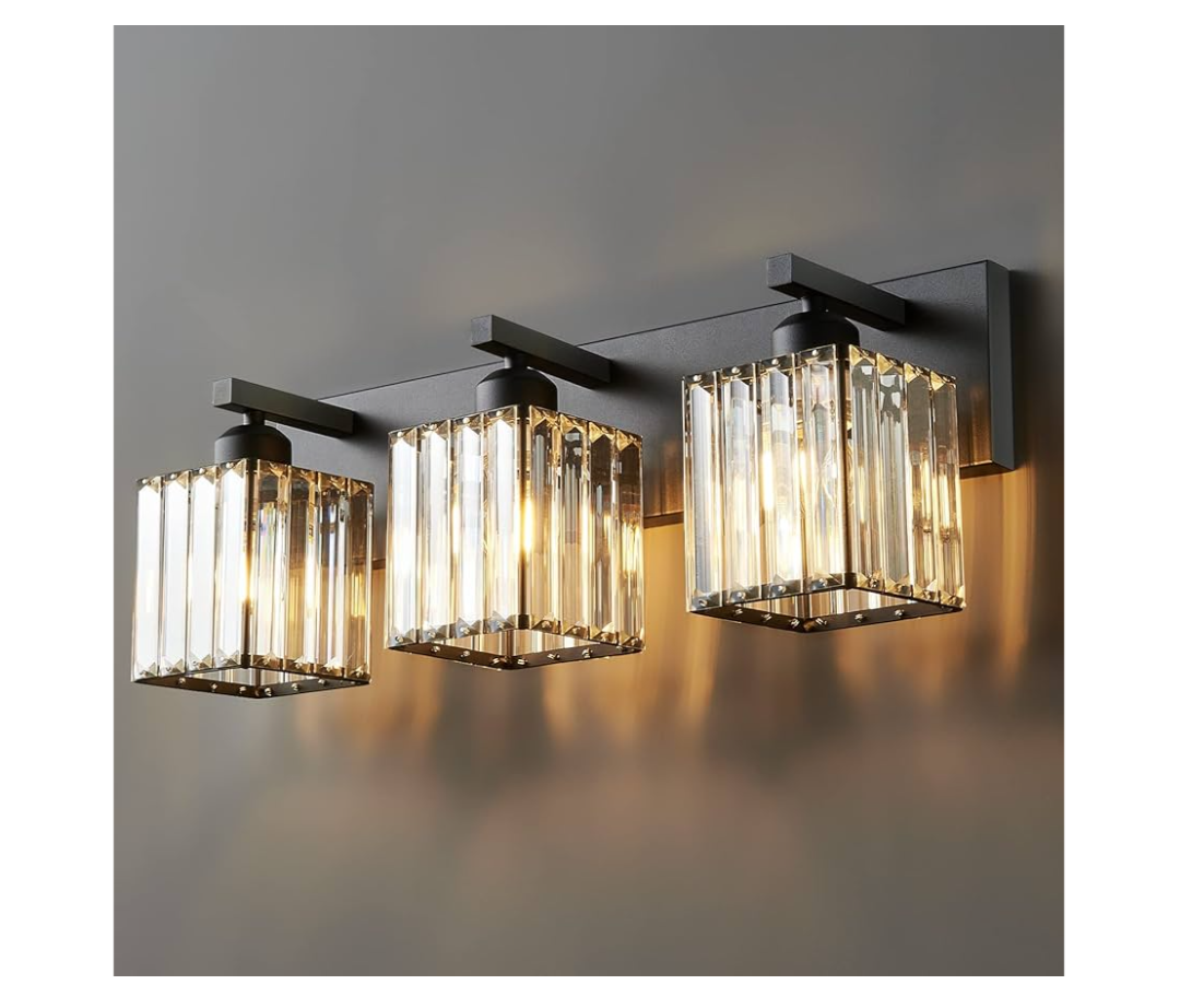 FDPBY Modern Bathroom Vanity Light 3-Lights Modern Black Crystal Bathroom Wall Light Bathroom Vanity Light Fixtures