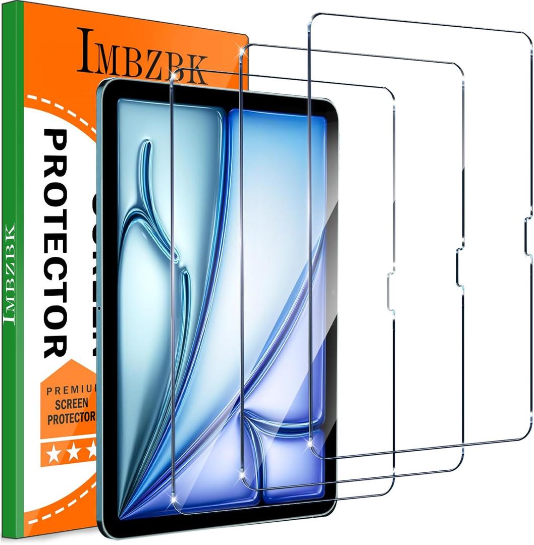 IMBZBK 3 Pack Screen Protector for iPad Air 11 Inch 6th Generation (M2 2024 6th Gen) 9H Tempered Glass Accessories, Ultra HD, Anti-Scratch, Case Friendly, Face ID & Apple Pencil Compatible (JZ8200)