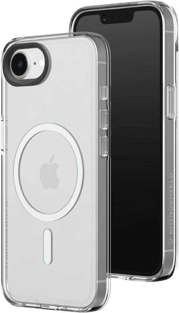 RhinoShield Clear Case Compatible with Magsafe for iPhone 16e | Superior Magnetic, Advanced Yellowing Resistance, Crystal Clear, Protective and Customizable Clear Phone Case - Black Camera Ring