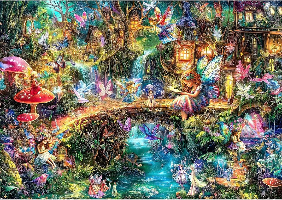 Blueforest Fantasy Elf World 1000 Piece Jigsaw Puzzle for Adults Challenging & Funny Family Game Night Ages Finished Size: 27.55 x 19.68 Inches