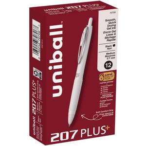 2 x Uniball Black Gel Pens, 207 Plus+ Retractable Gel Pens 12 Pack in Black with 0.7mm Medium Point Pen Tips - White Barrel