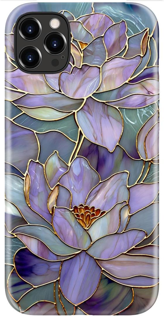 Goodon for iPhone 12 Pro Case/iPhone 12 Case Cute - Wireless Charging Compatible - Dual-Layer Hard Shell + Silicone Cover - Protective Phone Case, Trendy Designs for Women - Abstract Lotus