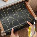 Shelf Liners for Kitchen Cabinets Drawer Liner 12in x 20FT Non Adhesive Black Gold Line Thickened Refrigerator Shelf Liner Paper Strong Easy to Clean for Tool Box with Knife and Tape Measure