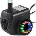 220 GPH Submersible Water Pump(800L/H, 15W),Ultra Quiet 12 LED Colorful Pump Lights with 2 Nozzles,6 Feet Power Cord for Fish Tank, Pond, Aquarium, Statuary, Hydroponics