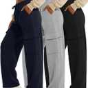 3 Pack Women's Cargo Sweatpants Wide Leg Baggy Elastic Drawstring Pants Casual Athletic Joggers with 4 Pockets (X-Large, Navy Blue, Light Mixed Gray, Black)