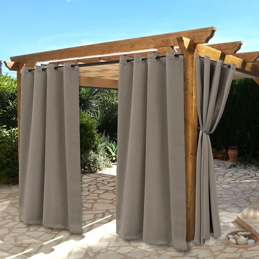 BONZER Waterproof Indoor/Outdoor Curtains for Patio - Thermal Insulated, Sun Blocking Grommet Blackout Curtains for Bedroom, Porch, Living Room, Pergola, Cabana, 2 Panels, 52 x 108 inch, Vintage Linen