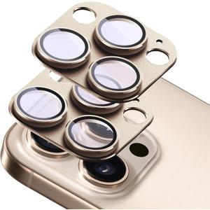 2-Pack Shatterproof Camera Lens Protector for iPhone 16 Pro/16 Pro Max |AR Tempered Glass Strong Adsorption Metal Camera Cover Screen(Desert Gold)