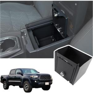 Center Console Storage Safe Box Compatible with Toyot@ Tacoma 2016-2022Central Control Armrest Safe Gun Storage BoxWith 3-position combination lock and key Accessories (Black A)