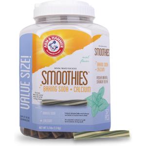 Arm & Hammer for Pets Smoothies Dental Treats for Dogs with Baking Soda and Calcium, Treat Chews Help Fight Bad Breath, Plaque & Tartar without Brushing, Mint, 57 Pcs (Packaging may vary) (52.8 Ounce (Pack of 1))