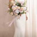 Ling's moment Blush Pink Bridal Bouquet Cascading, Coral Wedding Bouquets for Bride, 15 Inch Free Form Artificial Wedding Flower Bouquet