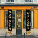 Grand Opening Porch Sign Banner,Now Open Door Decorative Hanging Banner, New Store Advertising Decorations for Shop Garden Outdoor Ceremony Business Supplies Restaurant Grocery Cafes Shop (Black Gold 1)