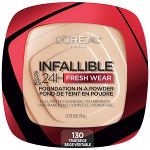 L'Oreal Paris Makeup Infallible Fresh Wear Foundation in a Powder, Up to 24H Wear, Waterproof, True Beige, 0.31 oz. 