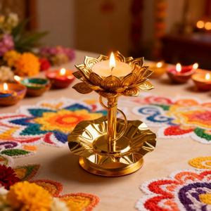 Lotus Candle Holder, Gold Tealight Votive Diya for Diwali Table Decor, Diwali Decorations for Home, Return Gift for Friends
