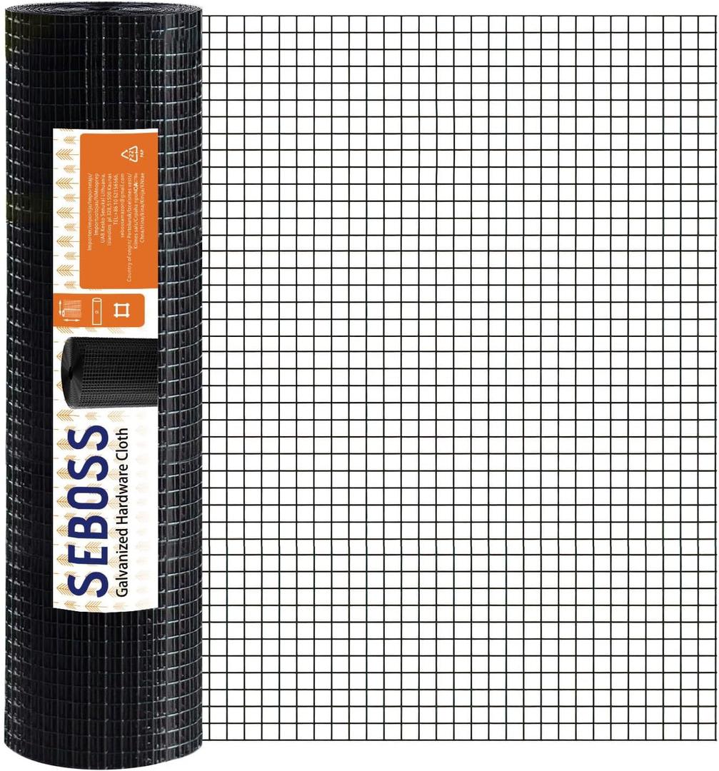 SEBOSS Hardware Cloth 1/2 inch 24 x 100 ft 19-Gauge, Black Vinyl Coated Wire Mesh Roll Chicken Wire Mesh Chicken Wire Fencing Wire Fence Roll Garden Fencing Welded Wire Rodent Wire