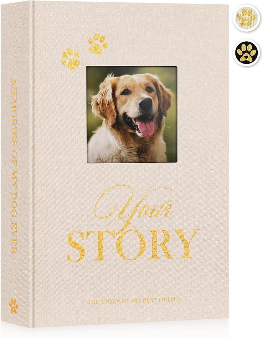 Lanpn Cute Puppy Photo Album 4x6 300 Pockets, Linen Cover Holds 300 Horizontal 4 x 6 Photos with Memo Writing Area Dogs Memory Book Keepsake for Dog Lovers Beige