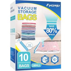 Fygrip Vacuum Storage Bags with Hand Pump, Plastic Packaging Bags, 80% Space Saver Vacuum Seal Bags for Clothing, Travel Lugggage, Blankets, Comforters, 10 Small