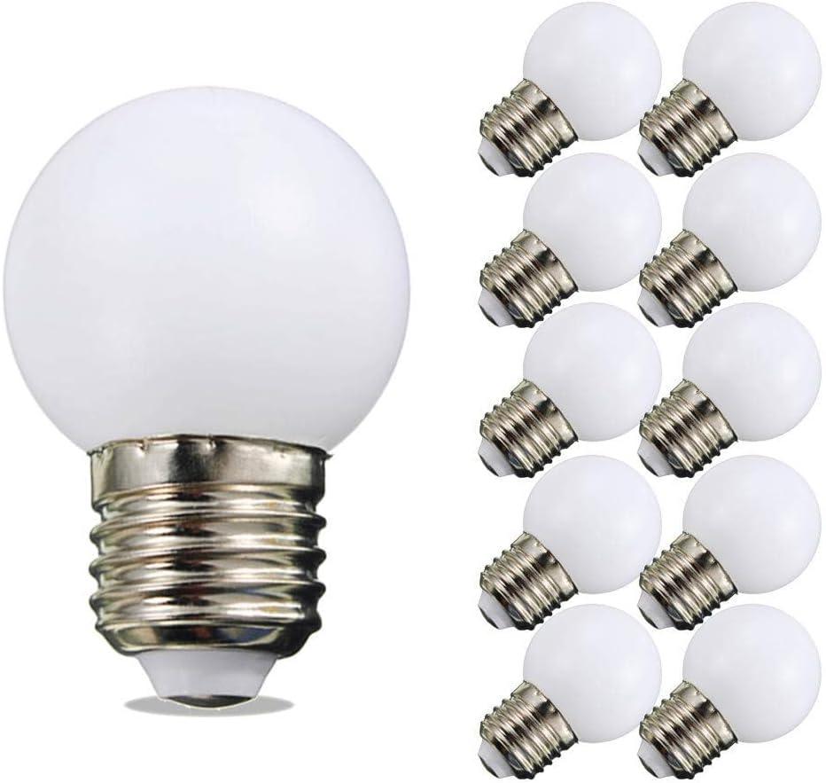 Night Light Bulb 1 Watt LED Low Watt Bulbs E26 E27 Standard Base Daylight White 6000K Not Dimmable G45 Energy Saving Light Bulbs 10W Equivalent for Home Bedroom Courtyard Garden 10Pack