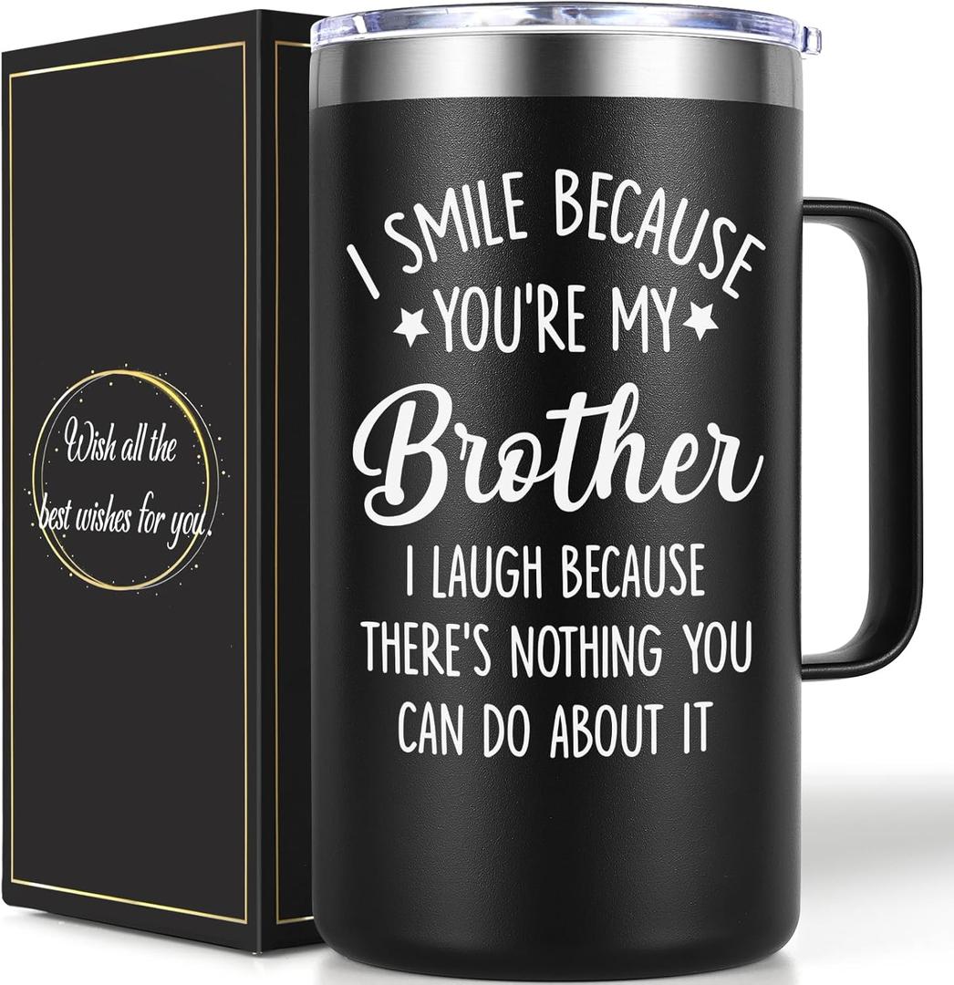 Lifecapido Brother Gifts from Sister, I Smile Because Youre My Brother 20 oz Insulated Coffee Mug, Christmas Birthday Gifts for Brothers, Black