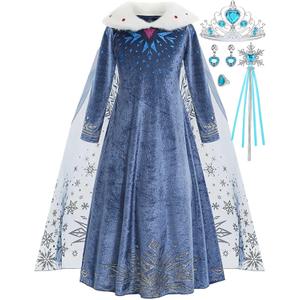Winter Snow Princess Costume for Girls Halloween Birthday Cosplay Dress with Cape Accessories (2-3 Years)