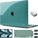 CISSOOK for MacBook Air 13 inch Case M4 M3 M2 2025 2024 2022, Plastic Hard Shell Case Glitter Bling Cover with Keyboard Cover for MacBook Air 13.6 A3240 A3113 A2681, Deep Teal Glitter