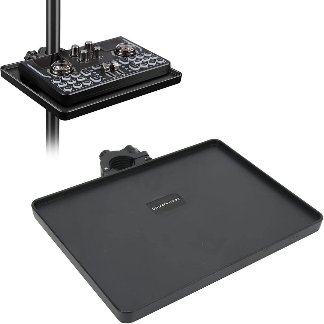 Goshyda Sound Card Tray, Microphone Stand Rack Tray Holder, Clamp On Utility Shelf for Stage, Live Streaming, Karaoke, Recording, 6.5x8.66in