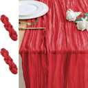 2PCS Table Runner Cheesecloth 10FT Red Boho Gauze Cheese Cloth Rustic Sheer Table Runners for Wedding Birthday Bridal Baby Shower Party Decoration