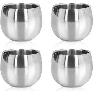 4Pcs Stainless Steel Coffee Cup, Camping Cup Coffee Mugs Tea Cups Double Walled Insulated Coffee Mug Reusable Metal Espresso Cup Mug Tea Cups