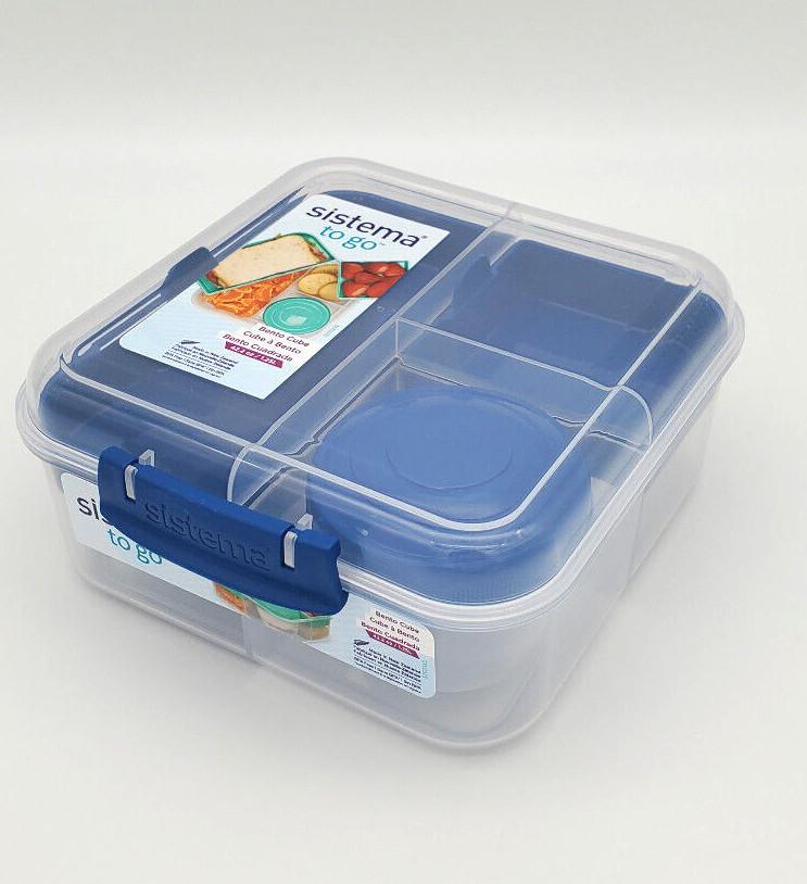 Sistema To Go Collection Bento Box Cube Plastic Lunch and Food Storage Container, 5.3 Cup, Multi-Compartment, Color Varies, BPA Free (42 oz./1.25L)