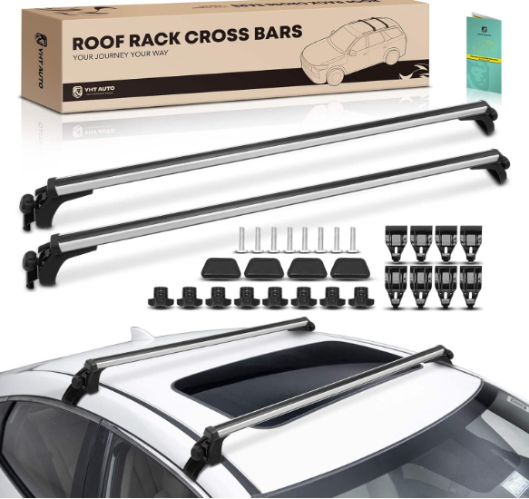 YHTAUTO 165LBS 52" Universal Roof Rack Cross Bars with 3 Pairs of Mounting Clamps Fit Vehicle W/Naked Roof, Adjustable T6063 Aluminum Window Frame CrossBars Anti-Rust for roof Width Less Than 51.2"