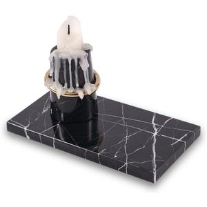 Real Luxurious Natural Marble Candle Plate, Pillar Candle Holder Stand, Decorative Small Candle Tray, Black Coasters, Candle dish for Coffee Table Decor, Wedding, Party, Home Decor(5.9*3.15*0.39in)
