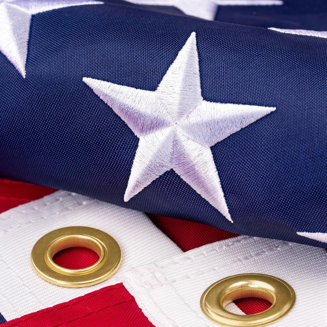 American Flag 3x5 ft for Outside, Heavy Duty USA Longest Lasting, Tough 210D US Flags with Embroidered Stars, Sewn Stripes, Brass Grommets, Indoor/Outdoor All Weather Use