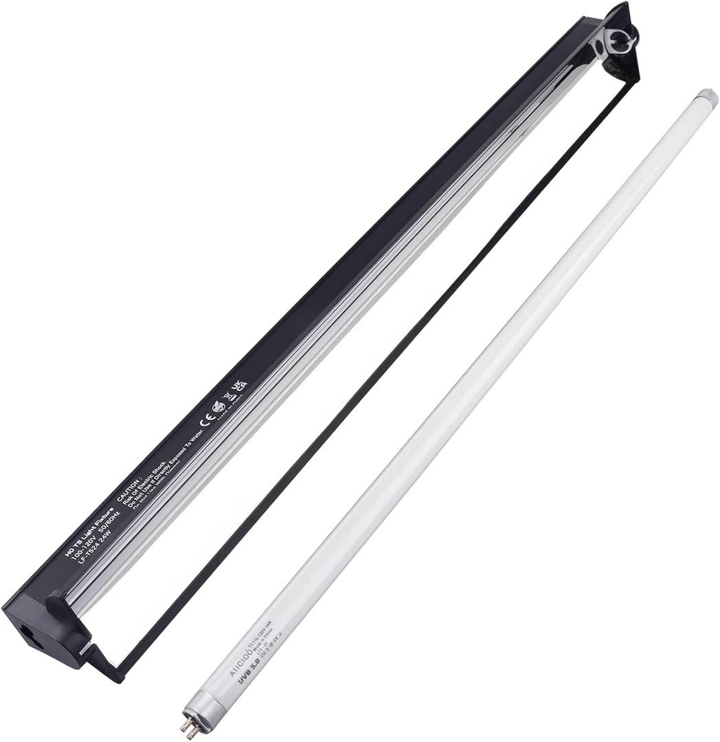 Aiicioo T5 UVB Lighting Combo Kit 24W - T5 UVB Reptile Light Fixture and 5.0 UVB Light Bulb for Bearded Dragon Leopard Gecko (22Inch 24W)