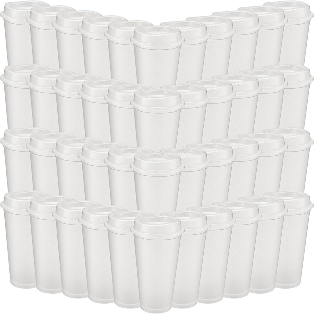 Honeydak 45 Pack 16 oz Reusable Coffee Cups with Lids Water Bottle Iced Coffee Travel Mug Reusable Portable Plastic Tea Tumblers Bulk for Hot and Cold Drinks Birthdays Party(Stylish,Clear)