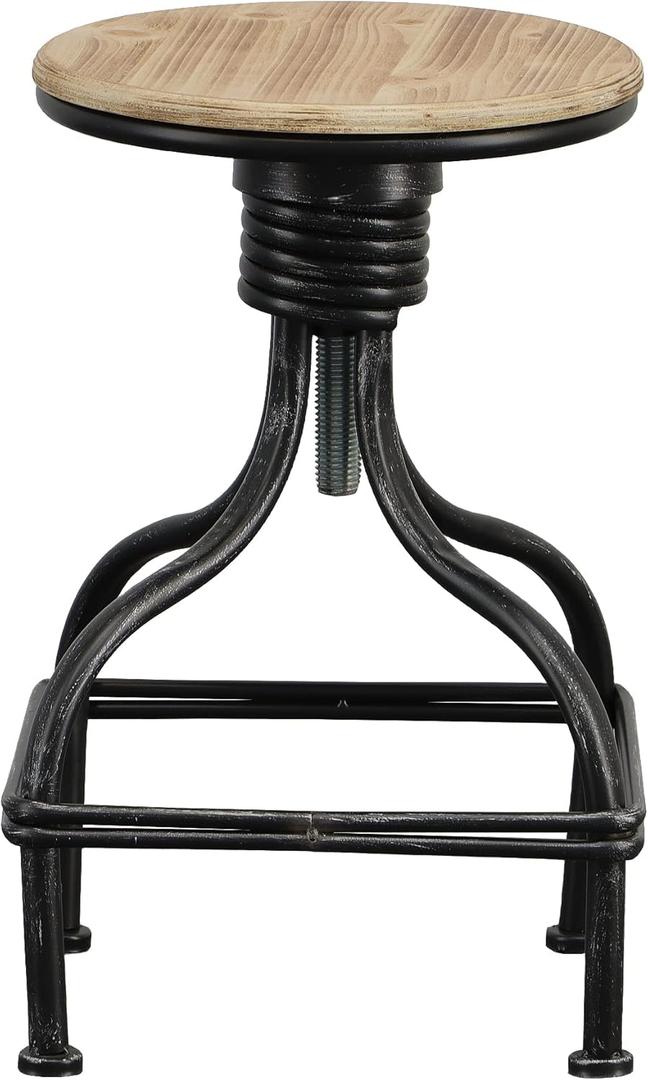 Benjara 20-30 Inch Swivel Counter Bar Stool, Vintage Metal Frame, Round Seat, Brown and Black